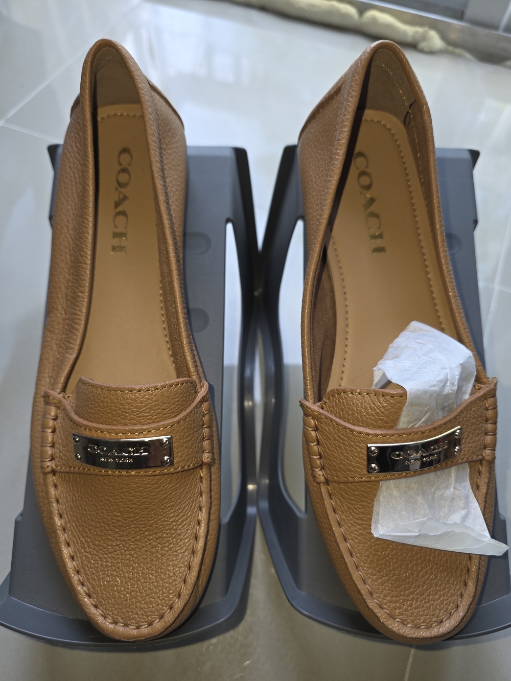 Coach Tan Pebbled Leather Driving Loafers